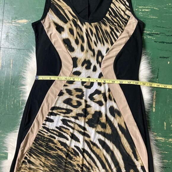 Venus Boho Animal Print Tank Maxi Dress Size Small Stretch Knit Black & Tan - Picture 9 of 11